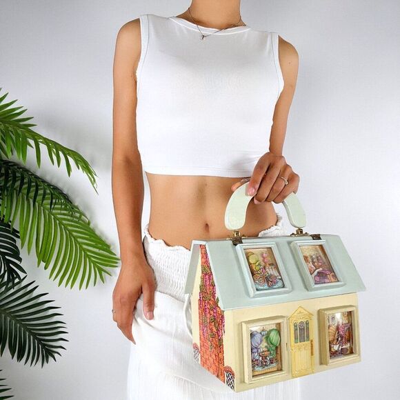 American Vintage Handbags - Vintage 1970s Holly Hobby Coquette Cottagecore Wooden Dollhouse Purse Handbag
